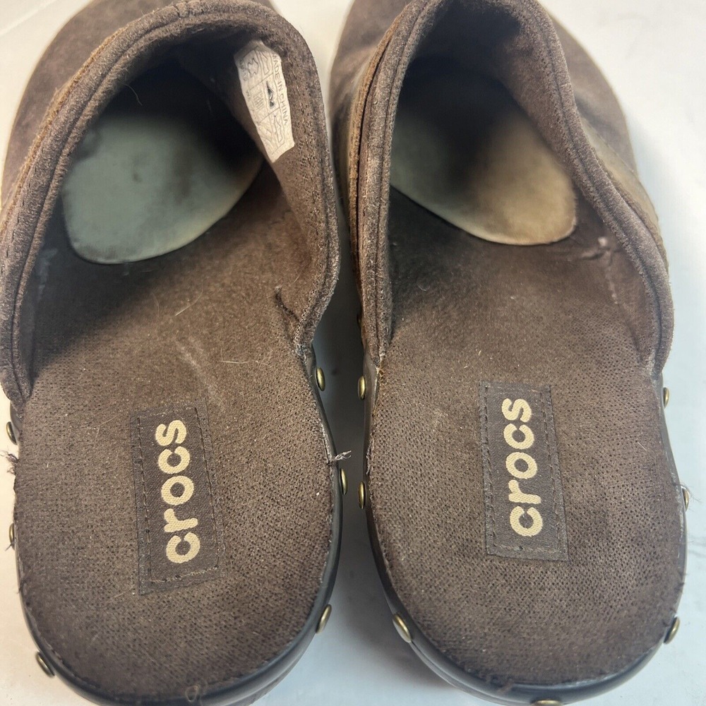 Crocs Womens 8 Brown Suede Studded Platform Clogs Hippie Mules Boho Cottagecore - Picture 8 of 10